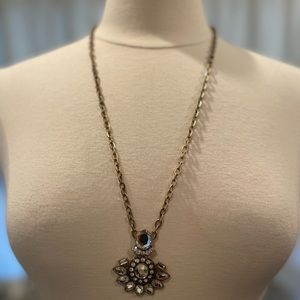 J. Crew Gold Tone Clear Crystal Rhinestone Cluster Statement Pendant Necklace